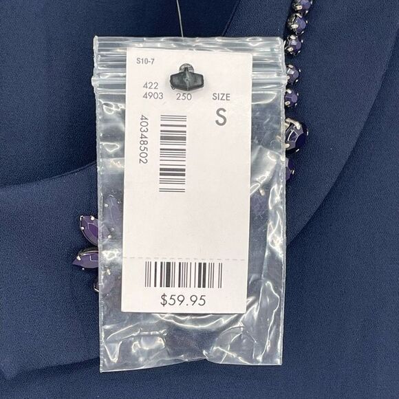 The Limited Rhinestone Embellished Collar Sleeveless Blouse Women Small Navy NWT - Picture 4 of 7